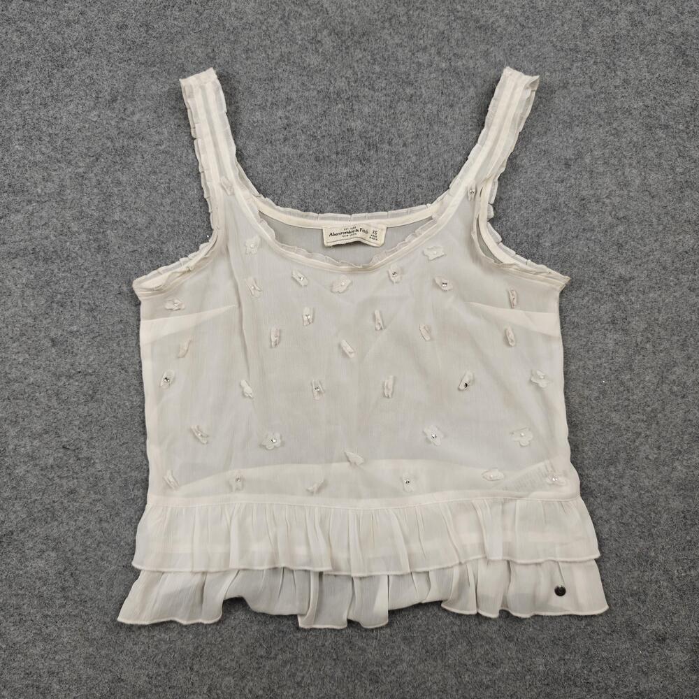 Abercrombie & Fitch Tank Womens XS White Camisole Scoop Neck Chiffon Rhinestone